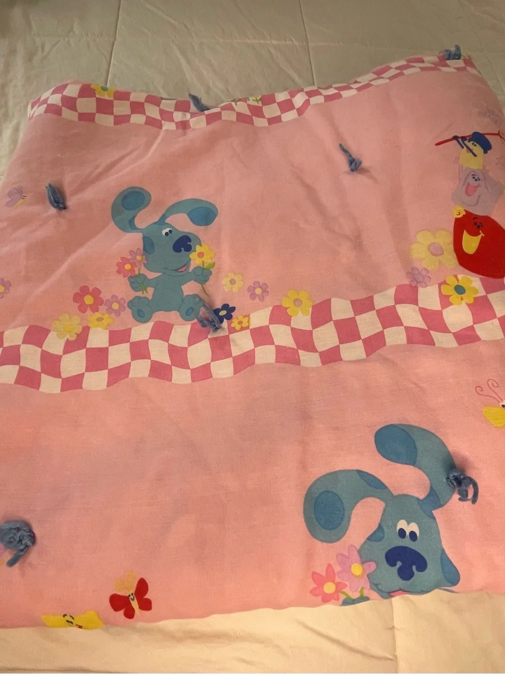 Vtg 90s Blues Clues Pink Hand-Tied Twin Quilt Blanket 84x59 As-Is Upcycled